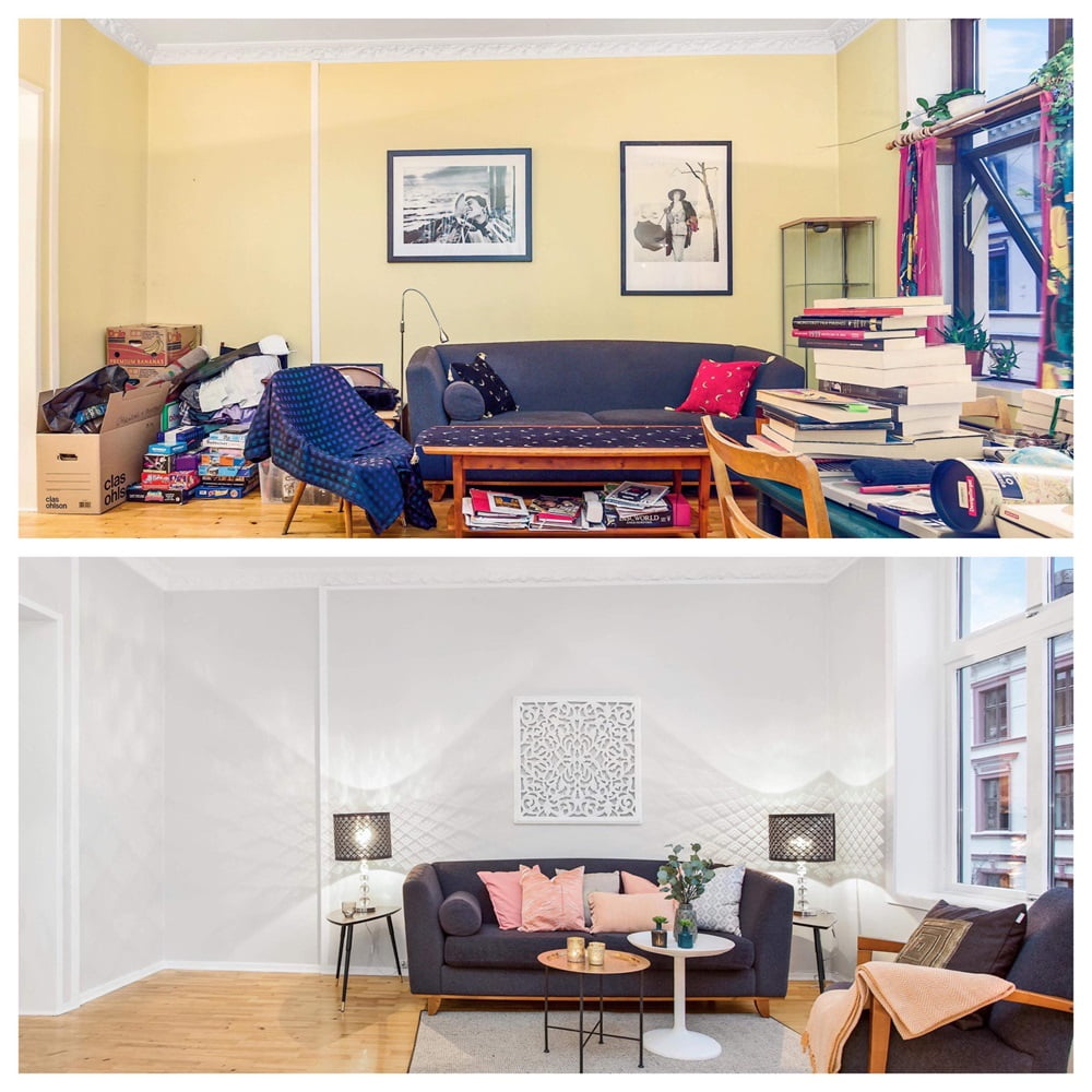 stue før og etter styling